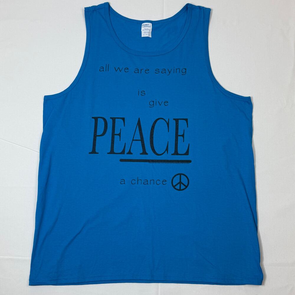 Women’s XL Give Peace a Chance Sleeveless Tee – Blue – 100% Cotton